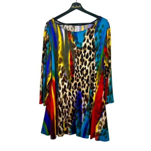 Come N See Animal Print Colorful Flowy Tunic Top With 3/4 Sleeves For Women - Picture 2 of 4